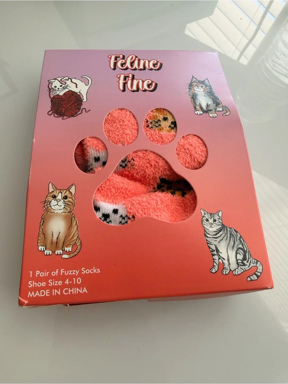 Coral Pink Fuzzy Cat Socks - 1 Pair